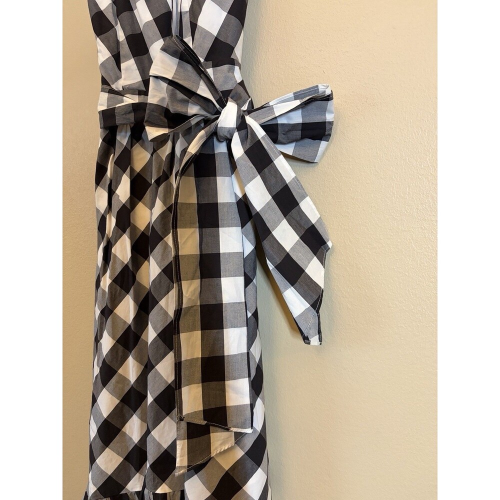 J.Crew Gingham Faux-Wrap Cotton Poplin Midi Dress 00 NWT Black & White Classic - Picture 4 of 11